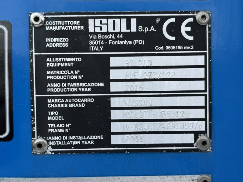 Nissan Cabstar NT400 Zwyżka Podnośnik Koszowy ISOLI PT 200 20m UDT Multitel P7
