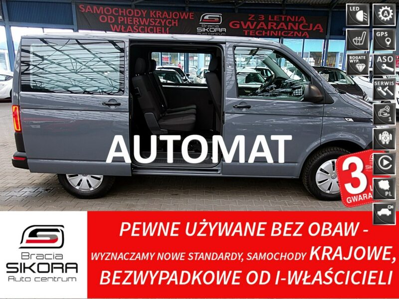 Volkswagen Transporter 5-osób AUTOMAT GWARANCJA 1wł Kraj Bezwyp FullLed+NAVI+KAMERA FV23% T6