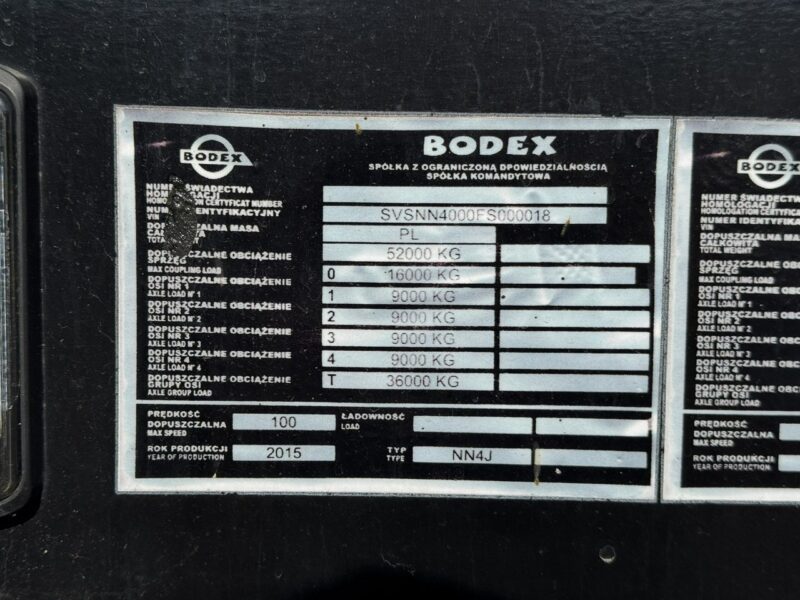 niskopodwoziowa Bodex 4 osiowa NN4J Niskopodwoziówka Niskopodwozie Nowe Opony DMC 65Ton Ład-50.8 tony Rozsuwana rozciągana Poszerzana Oś- Skrętna