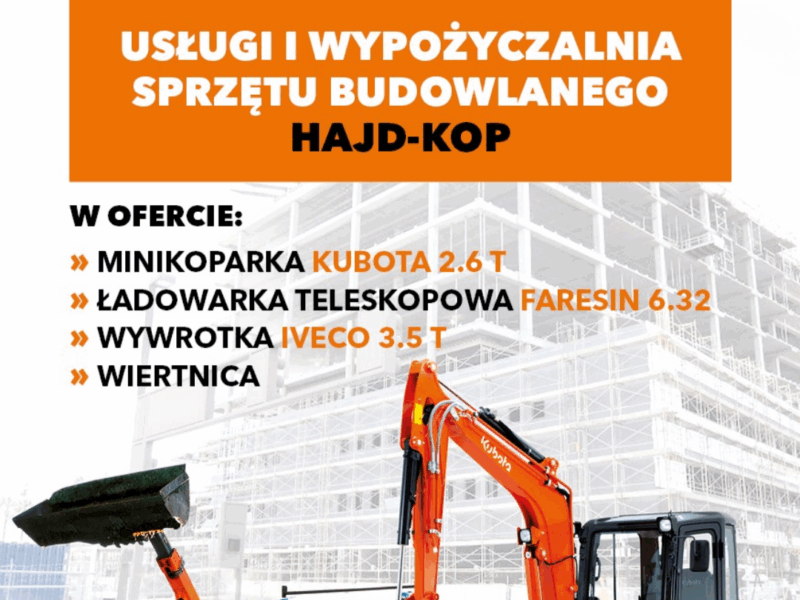 Usługi minikoparka Kubota 2.7t wiertnica +bus wywrotka 3.5t