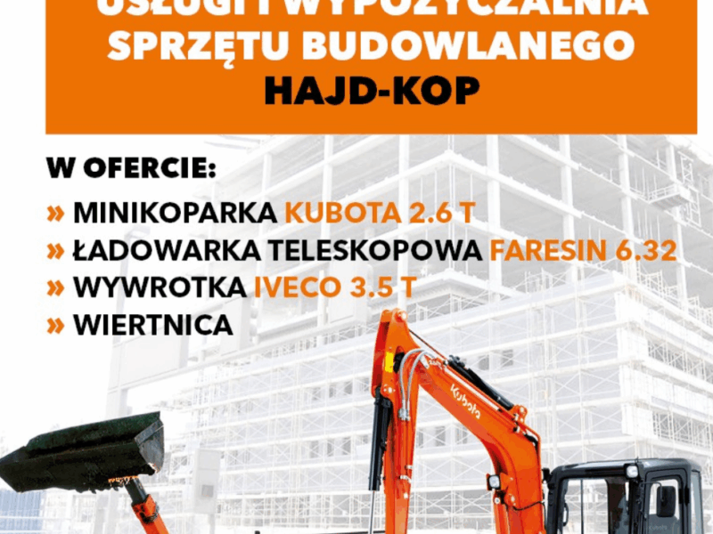 Usługi minikoparka Kubota 2.7t wiertnica +bus wywrotka 3.5t