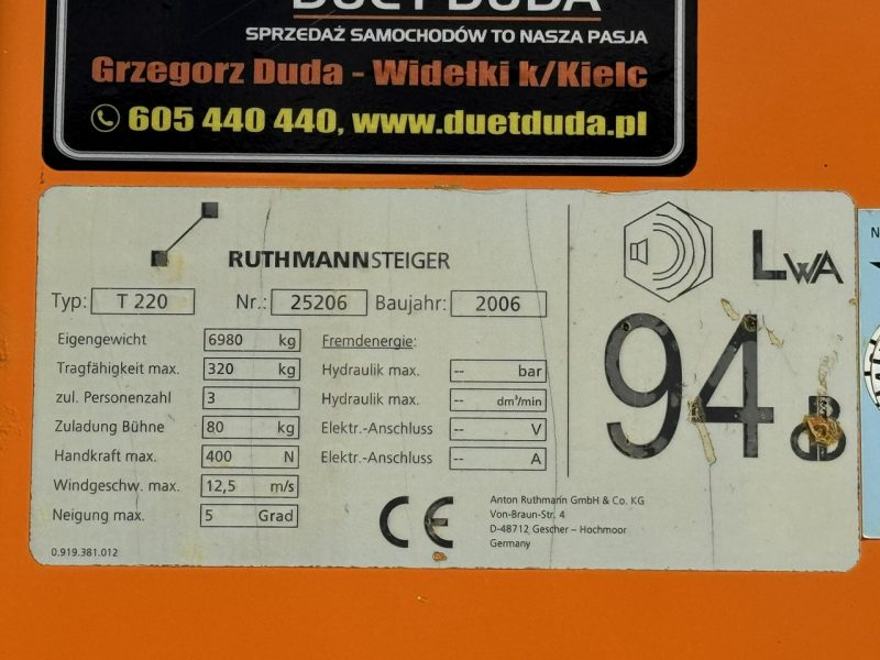 Mercedes Vario 814 D 4x4 Zwyżka RUTHMANN STEIGER T220 Podnośnik Koszowy Zwyżka Wysokość Podnoszenia 22m ZADBANY SPRAWNY (PALFINGER, MAN) P7