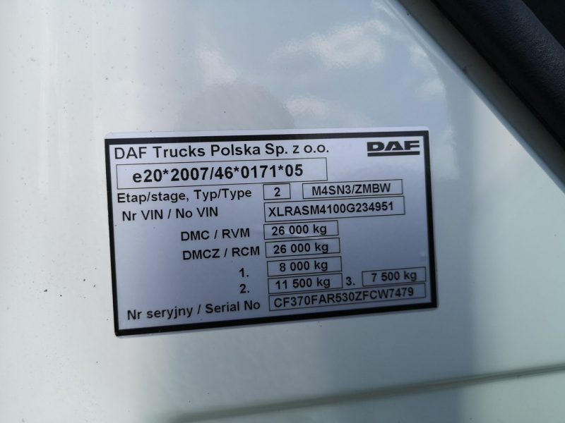 DAF CF 370 Chłodnia 3 Osiowa Winda Manual Niski Przebieg! Salon Polska! Jeden Właściciel! Euro 6! 6x2!