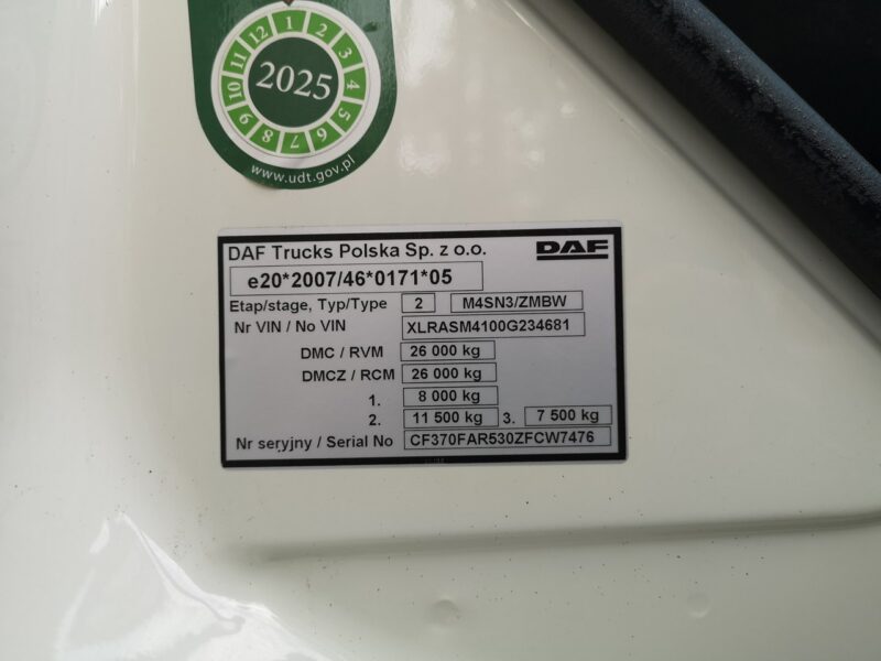 DAF CF 370 Chłodnia 3 Osiowa Winda Manual Niski Przebieg! Salon Polska! Jeden Właściciel! Euro 6! 6x2!